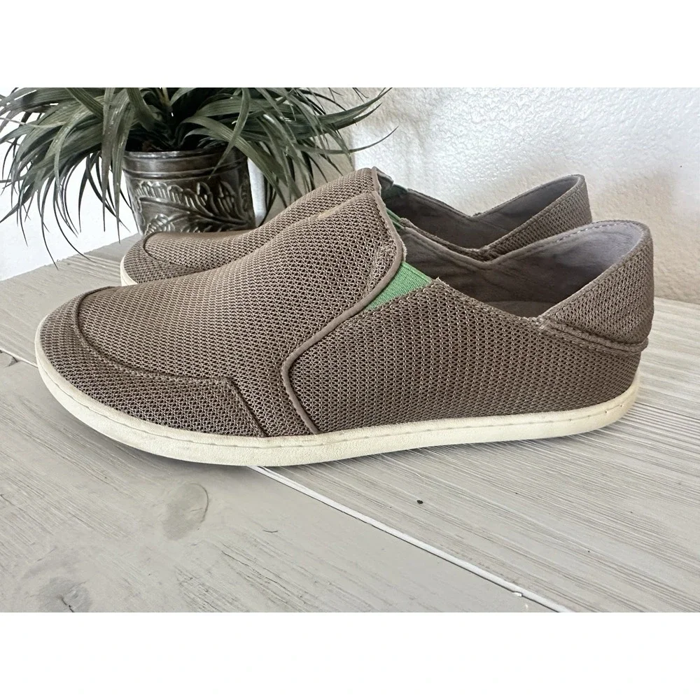 Olukai Nohea Mesh Mens‎ Shoes Size 10 Slip On Loafers Brown Fold Down Heel Slide
